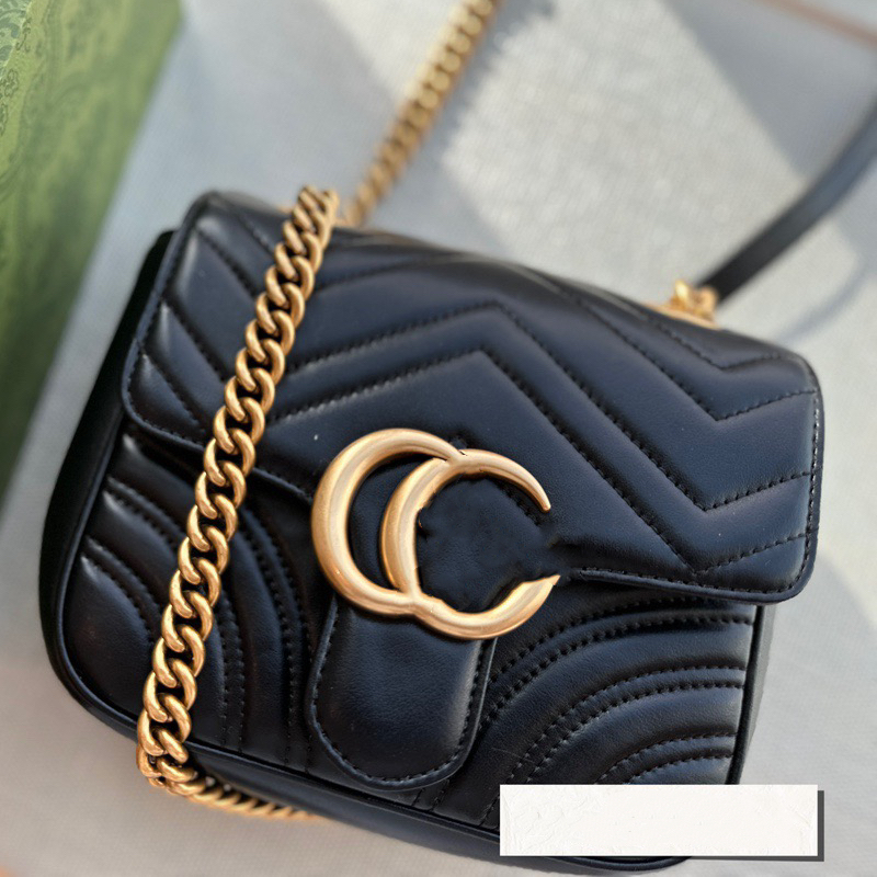 

New Designers Square Double G Marmont Women Bag Cassette Clutch Purse Calf Leather Lady Classic Fashion Crossbody Leather Chain White Black CF Size:18*17cm