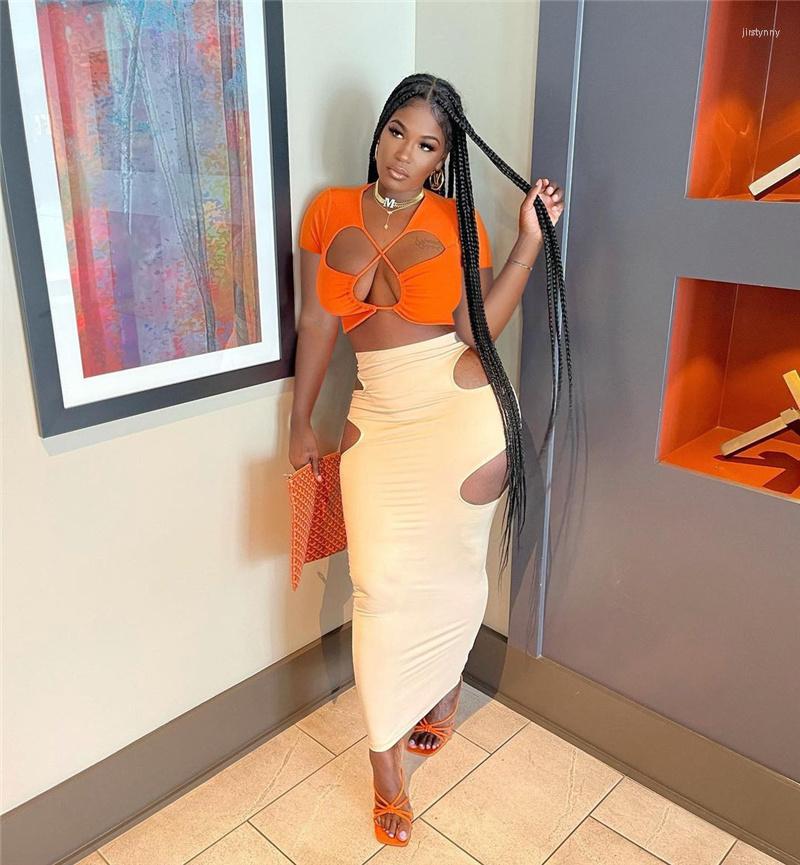 

Work Dresses Women Matching Sets Clubwear Hollow Out Crop Top Skirt Bodycon Bandage Two Piece Set Vacation Outfits, Blue