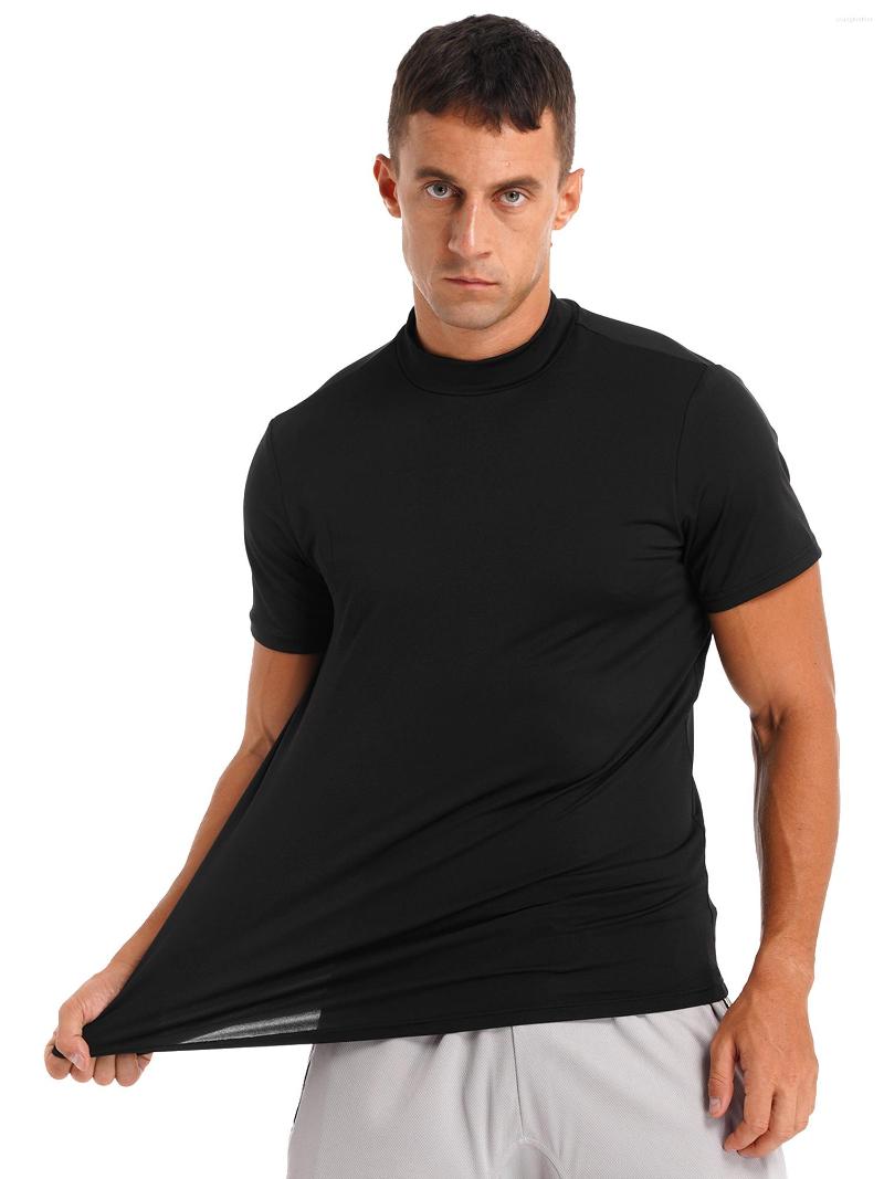 

Men's T Shirts Mens Basic Turtleneck Short Sleeve T-Shirts Slim Fit Undershirt Sport Wear Man's Casual Solid Color Shirt Tops M-XXL Size, Black