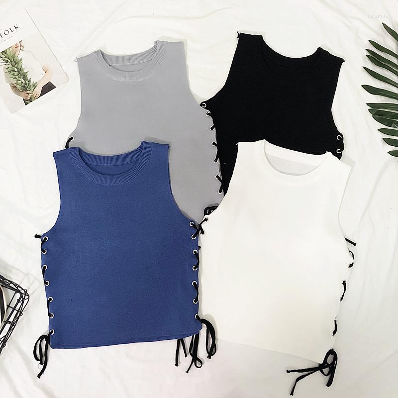 

Women's Tanks Summer Women Slim Tank Crop Tops Girls Knitted Camisole Round Collar Sleeveless Tee Shirts Camis, Black