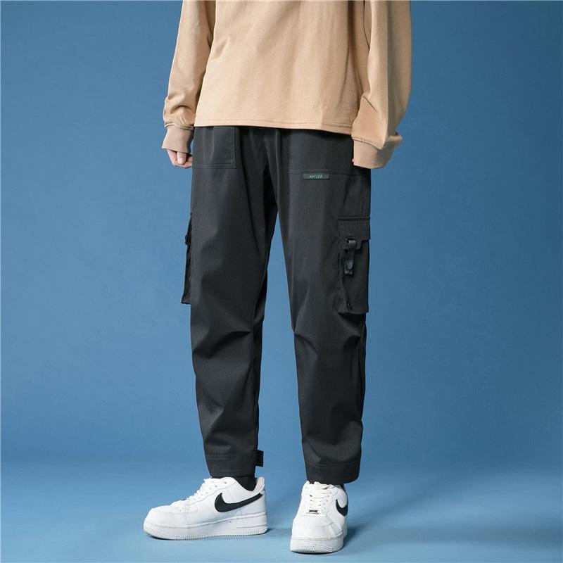 

Men's Pants Trousers 2023 Multiple Pockets Fashion Male Cargo Loose Joggers Lace-up Men Solid Color Casual PantsMen's, Black