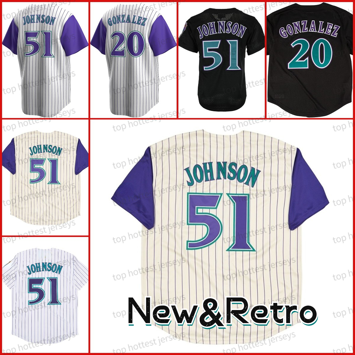 

Retro Randy Johnson 51 Jersey 44 Goldschmidt 9 Matt Williams Baseball Jerseys White Black Mens Stitched Throwback, Stripes retro version