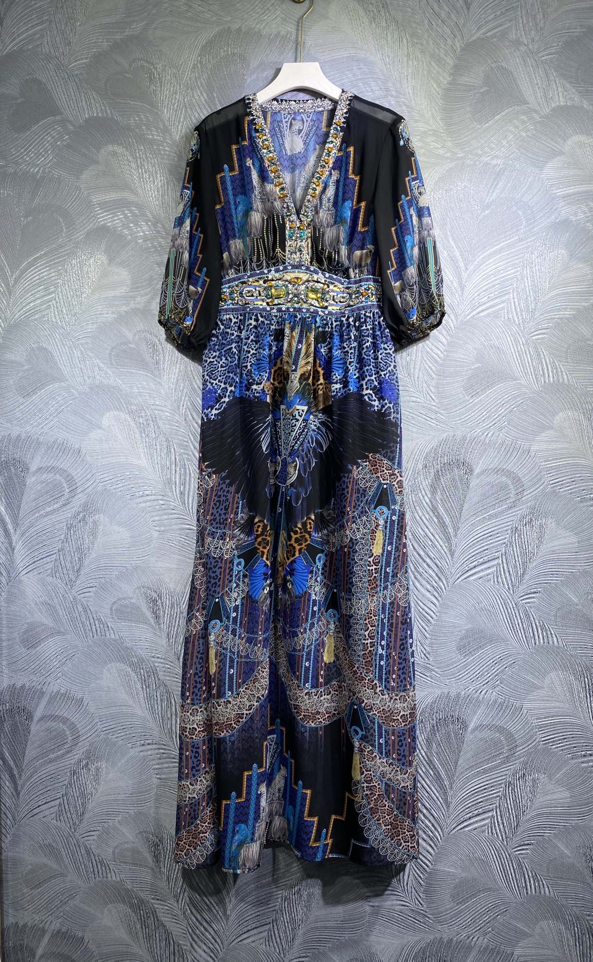 

2023 Spring New Dress V-neck Elegant Fashion Print Long, Customize