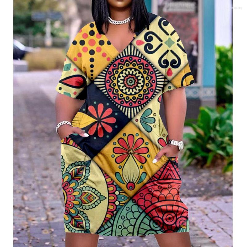 

Casual Dresses Vintage Pattern Dress Women's Fashion Bohemian Beach Pocket Gothic Short Sleeve Party Evening Elegant Sexy Sundress, Lq79418