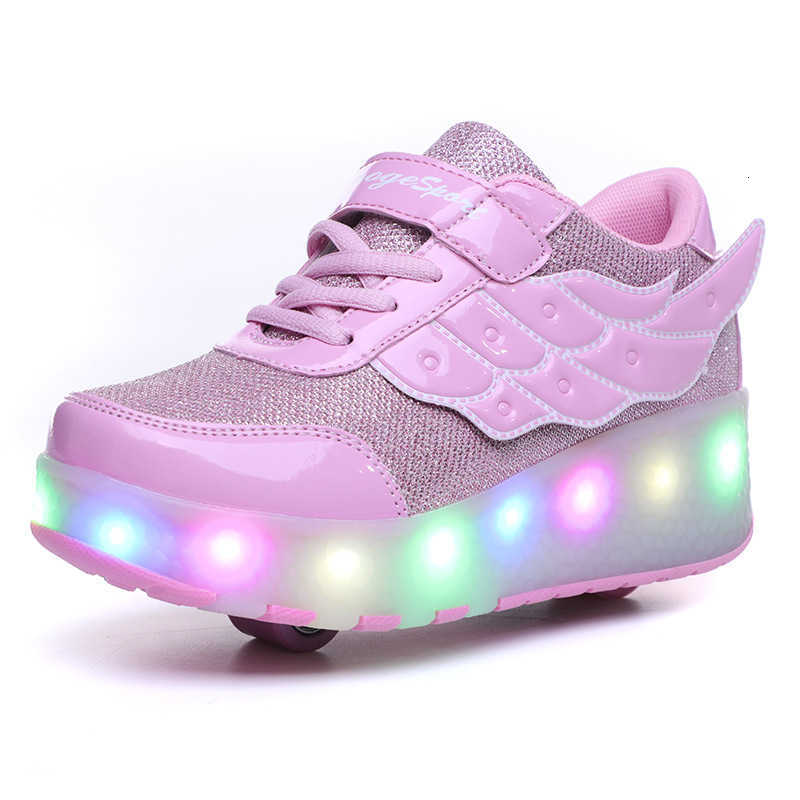 

Wheel Double Tramp Shoes for Teenagers and Chilen Walking Roller Skates for Boys and Girls Four Wheel Invisible Wheel Deformation Shoes, Watermelon red double wheel charging