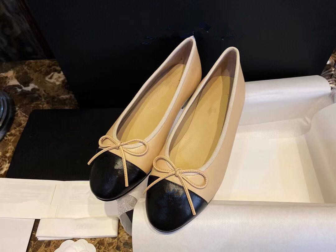 

Shoes Little fragrant sheepskin color matching women's shoes bow knot 2023 summer new cowhide flat bottom low heel ballet single shoes for women, Apricot