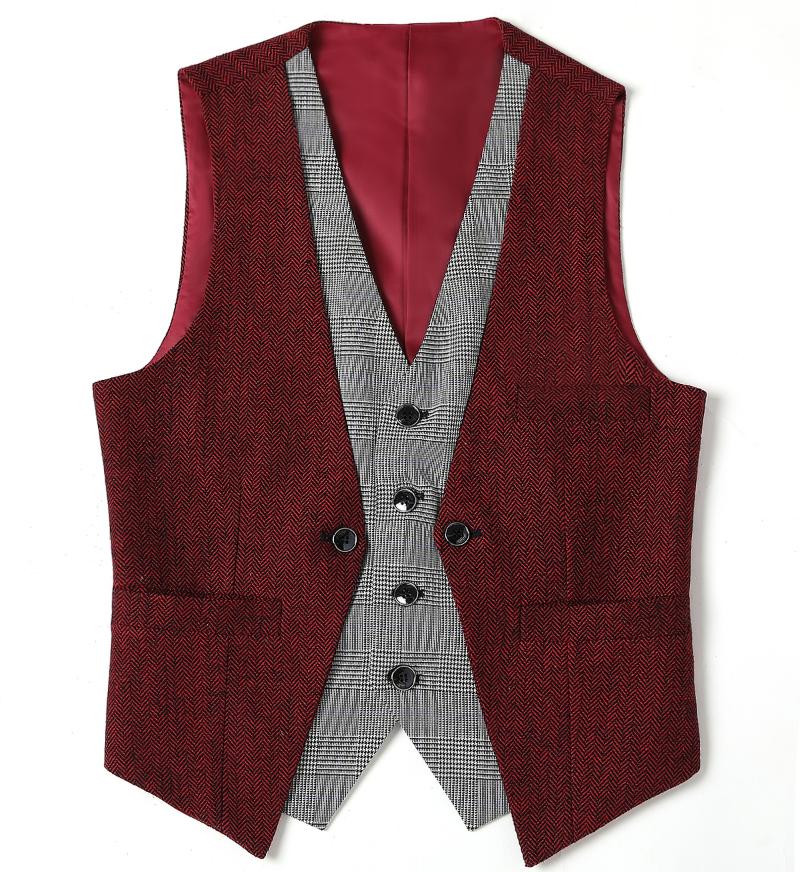 

Men's Vests 2023 Burgundy Fashion Suit Vest Herringbone Waistcoat Layered Lapel Man For Wedding, Silver grey