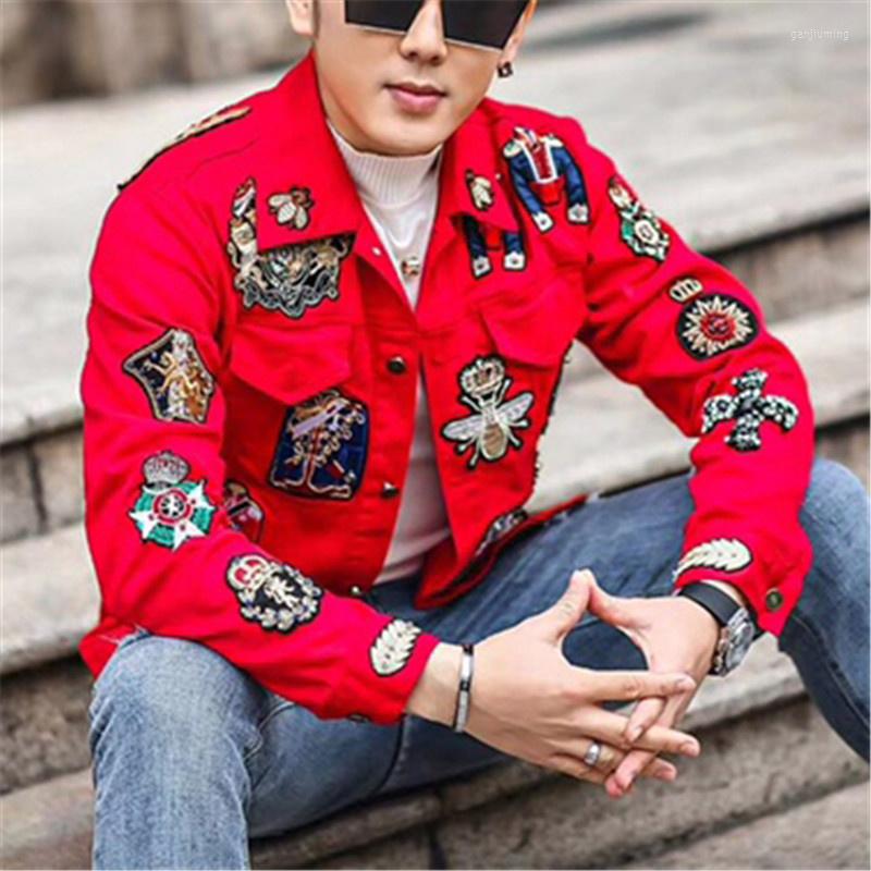 

Men's Jackets Spring Men Vintage Jacket High Quality Outwear Coat Streetwear Pocket Hip Hop Male Badge Red Mens Coats