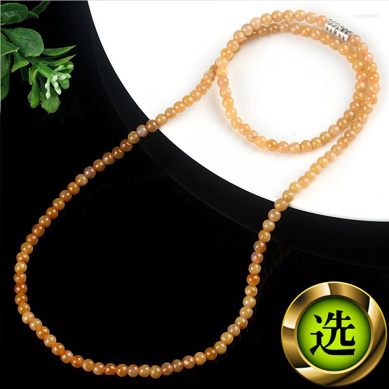 

Chains Natural Jade Wholesale Old Pit A Goods Yellow Necklace Red Bead En2984#