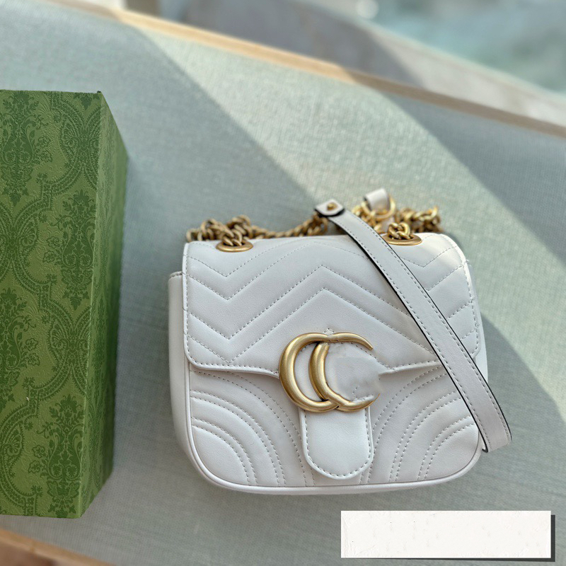 

New Designers Bag Square Double G Marmont Women Tote Bag Cassette Clutch Purse Calf Leather Lady Classic Fashion Crossbody Leather Chain White Black CF Size:18*17cm