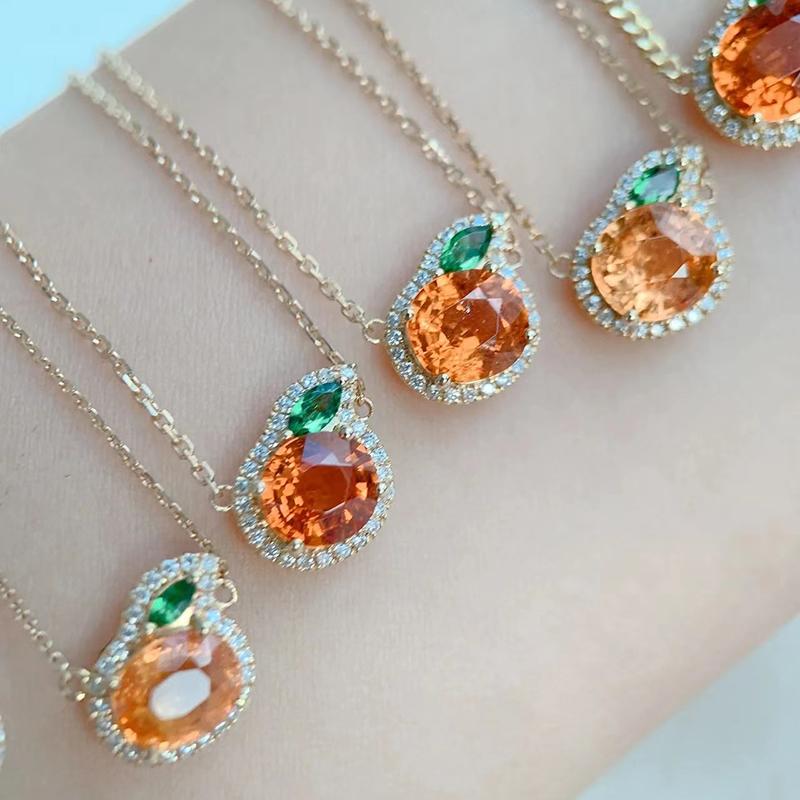 

Chains Sterling Silver Inlaid Gemstone Oranges Fruits Necklace Pendant Chain Fresh And Sweet Design Light Luxury Engagement JewelryChains