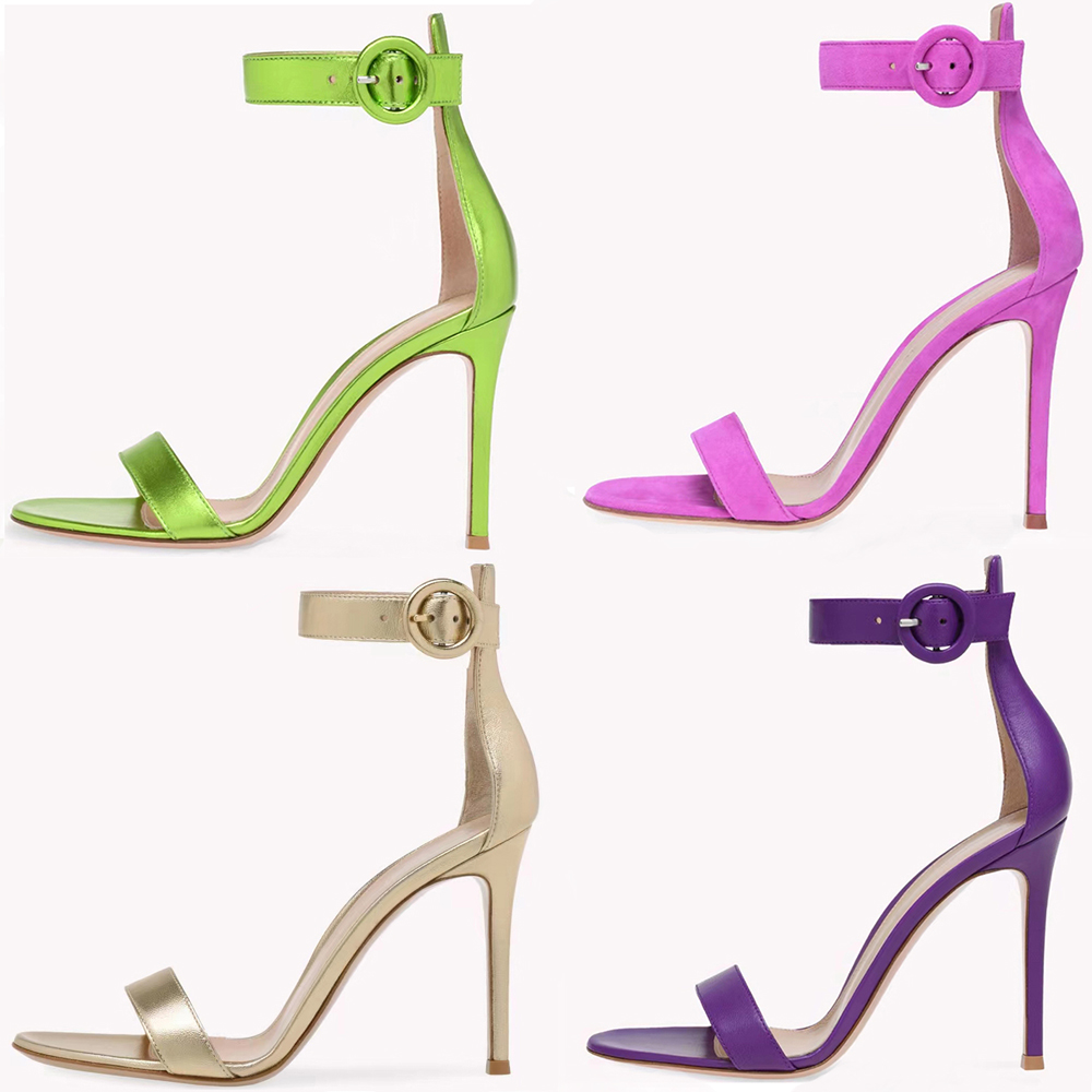 

Gianvito Rossi Sandals10.5cm stiletto Heels Sandals Dress shoes heel for luxury designer Sandals fashion Metallic feeling Ankle Strap Dress shoe factory footwear, 11