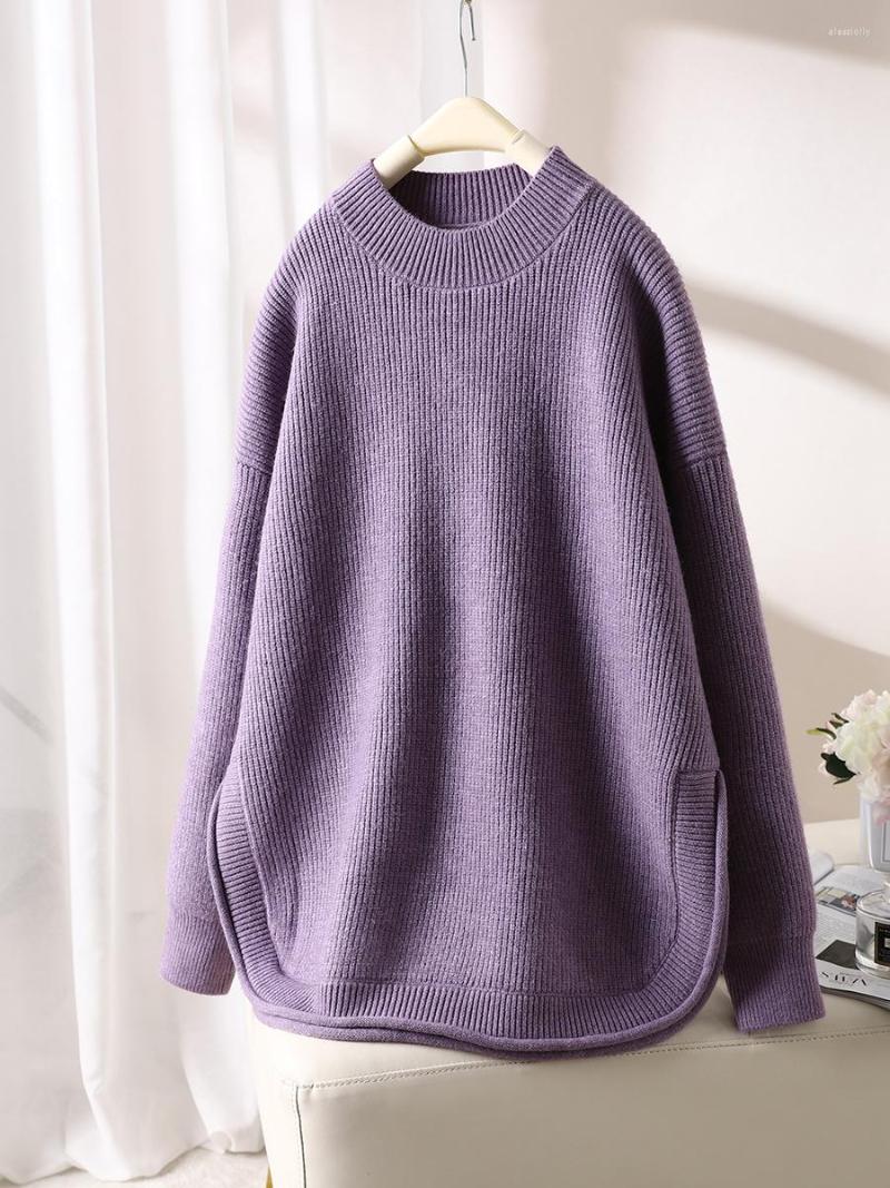 

Women's Tanks Autumn And Winter Style Round Neck Simple Pullover Solid Color Arc Hem Knitwear Fashion Loose Lazy Sweater, Beige