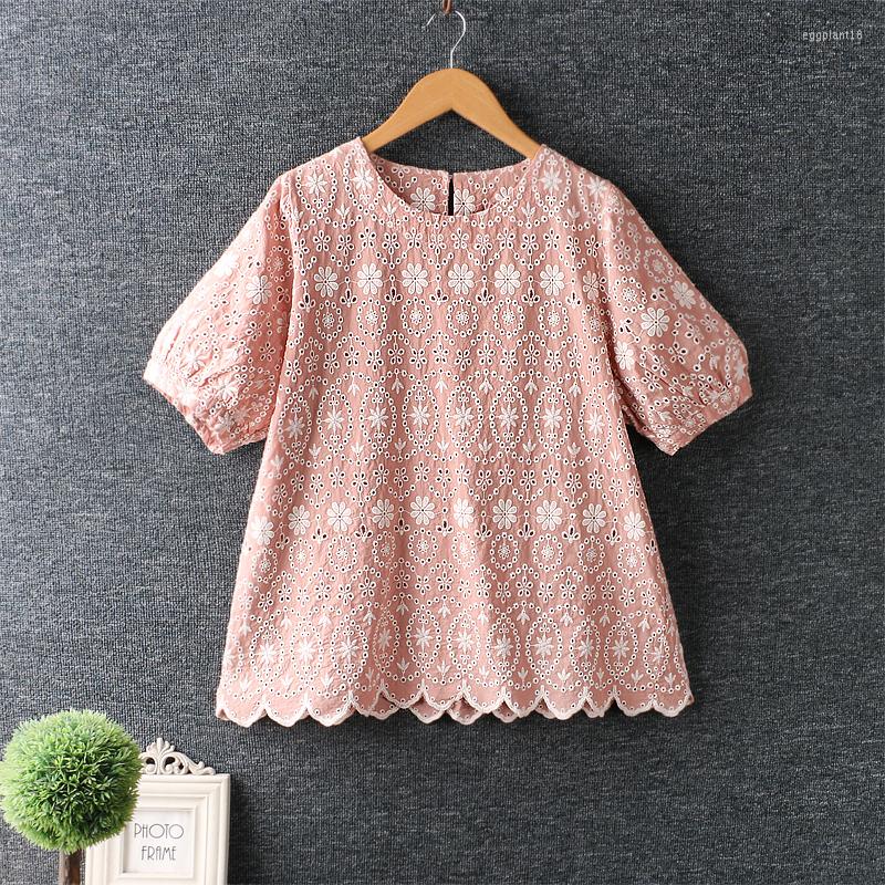 

Women's Blouses Lamtrip Romantic Floral Full Embroidery Short Sleeve Shirt, Pink