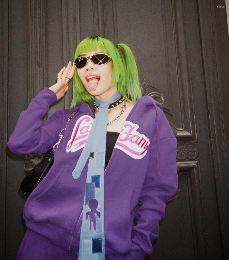 

Women's Hoodies Letter Printing Hooded Sweatshirts Women Casual Long Sleeve Zip Up Jackets Clothes High Street Hip-hop Retro Loose