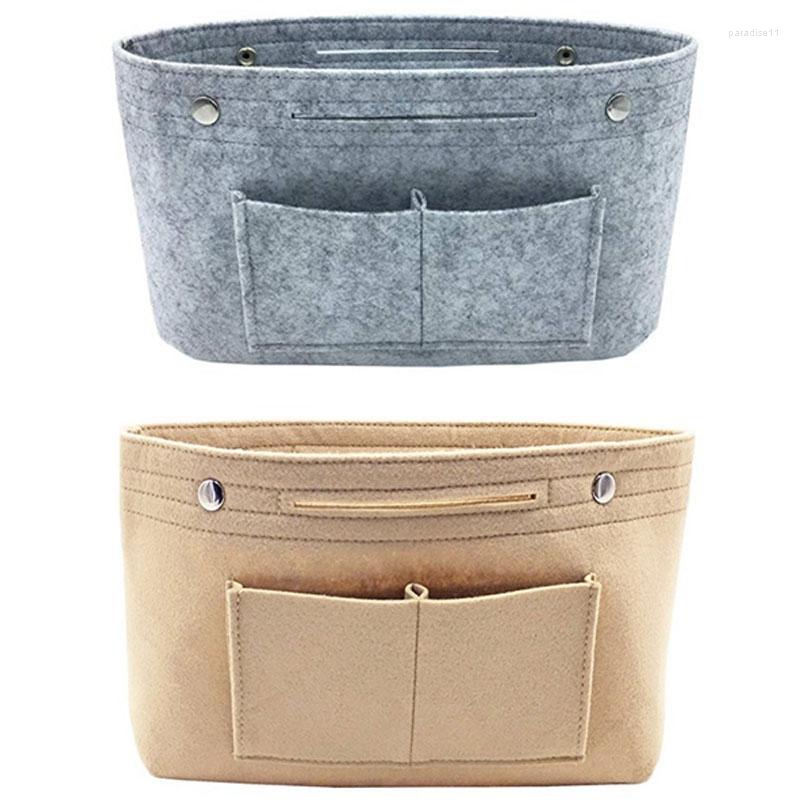

Cosmetic Bags 2X Beige/Gray Women Fashion Felt Cloth Inner Bag Fits In Insert Handbag Multi-Pockets Storage, Picture shown