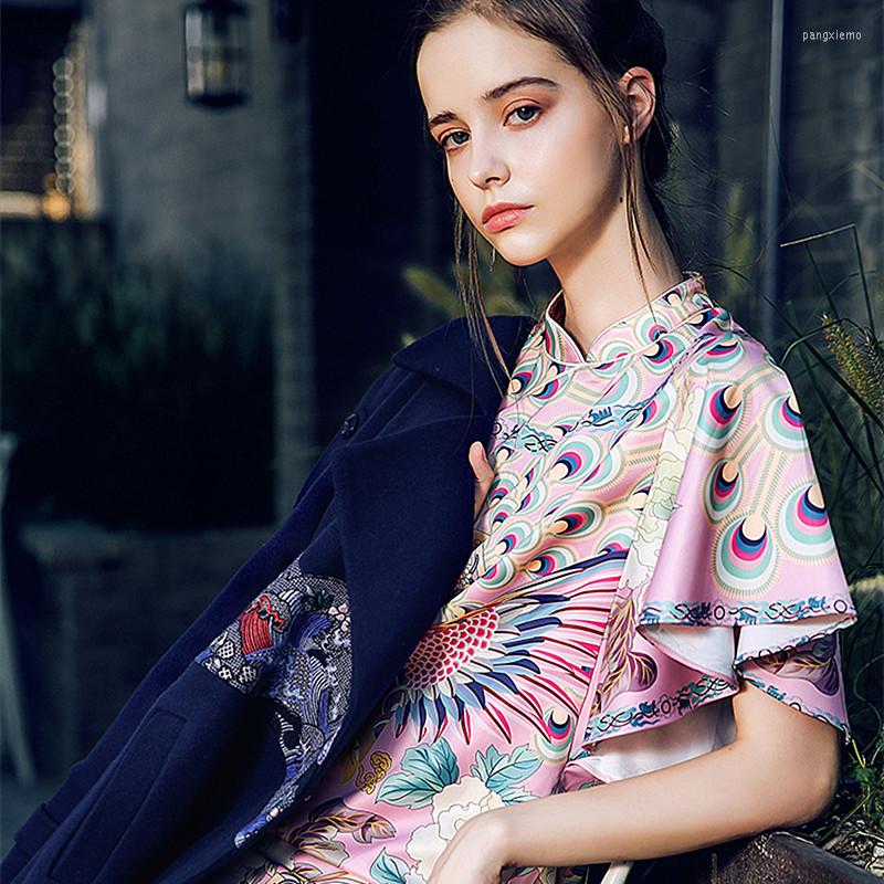 

Ethnic Clothing See Orange Lucky Birds Pay Homage Print Chinese Dress Summer Ruffle Sleeve Traditional Vintage Robe Chinoise