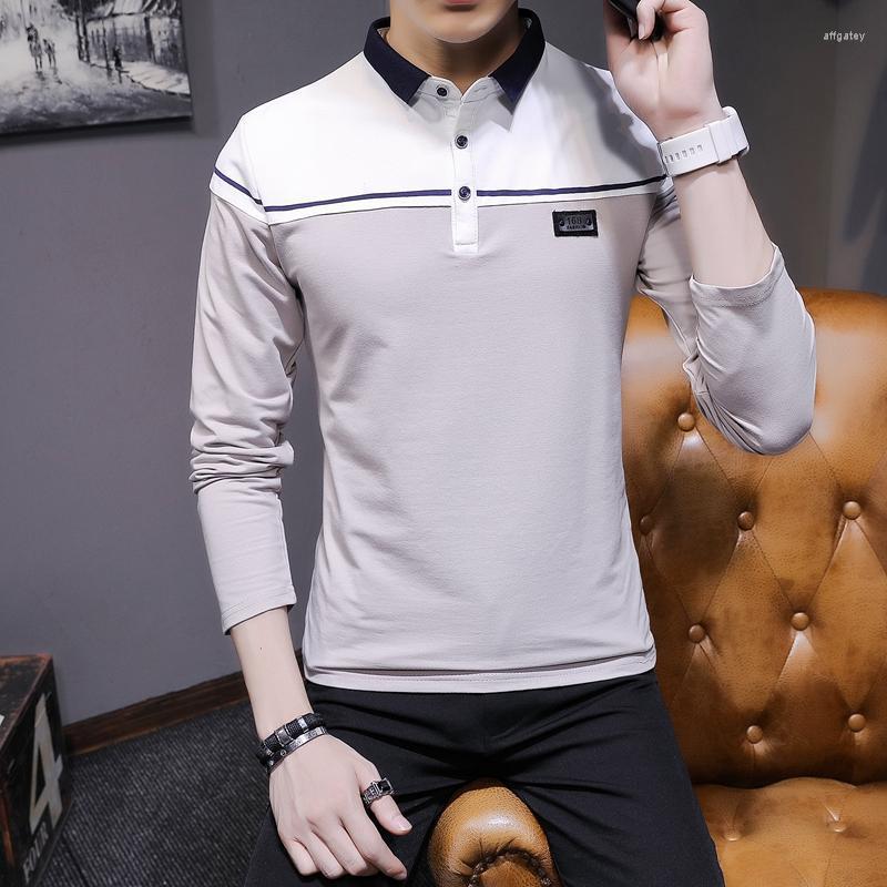

Men's Polos Fashion Casual Long Sleeve Men Shirt Patchwork Autumn Winter S Slim Fit Anti-Pilling Camisa Masculina, Beige