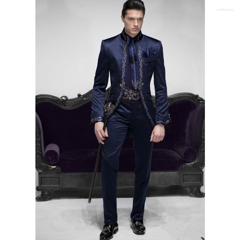 

Men's Suits Italian Embroidery Satin Men Slim Fit Groom Prom Tuxedo 2 Piece Costume Male Blazer Luxury Man Terno Masculino Completo, Custom made