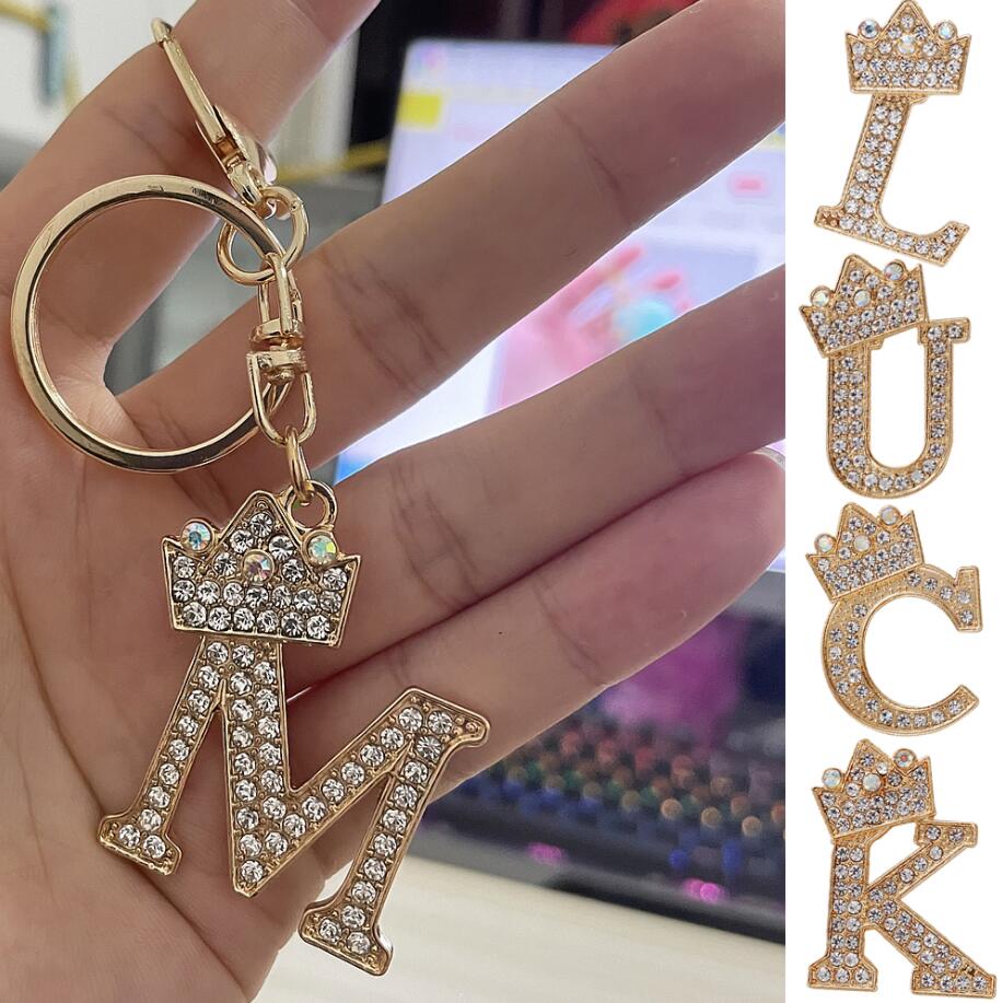 

Fashion 26 Letter Crown Keychain Bling Rhinestone Tassel Pendant Initials Keyring For Women Bag Ornament Accessories Jewelry Gifts