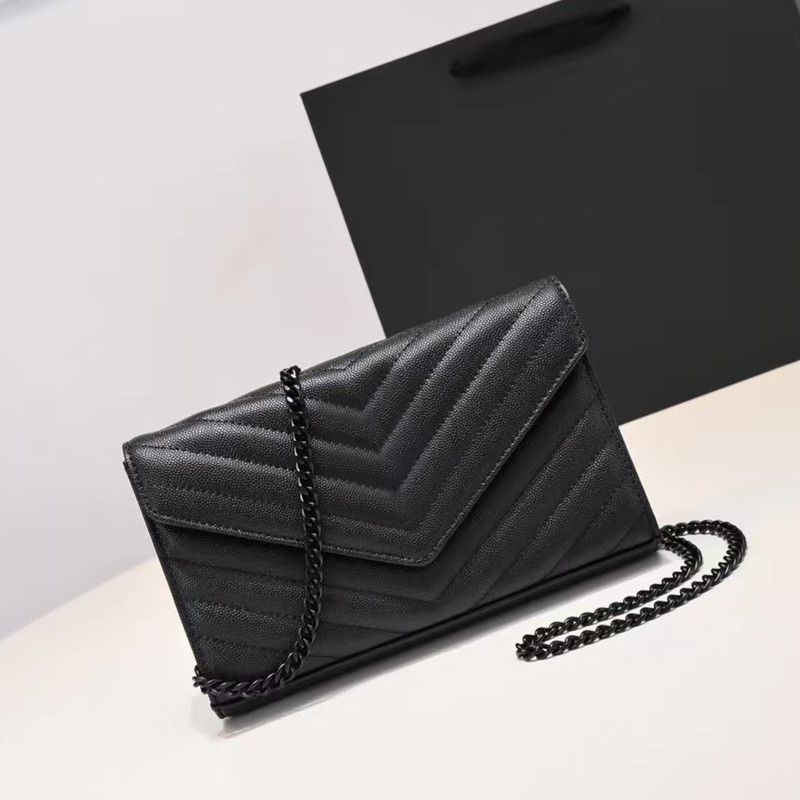 

Fashion Designer Woman Bag Women Shoulder bag Handbag Purse Original Box Genuine Leather cross body chain high grade quality, All black;caviar
