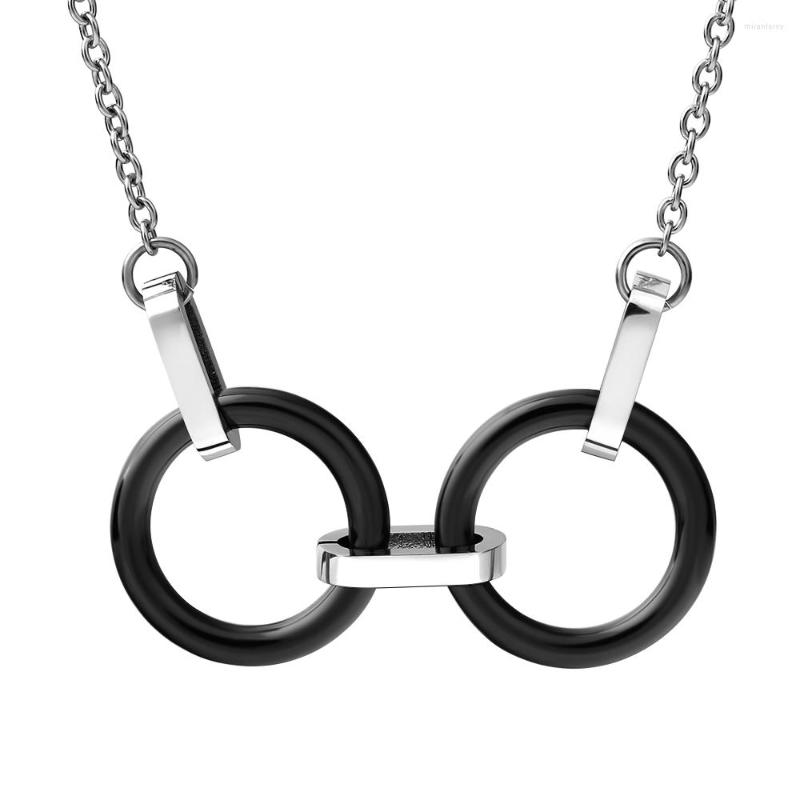 

Pendant Necklaces Fashion Black Double Circle Necklace Ceramic Accesorios Mujer Initial Eternity Interlocking Hoop Infinity Women