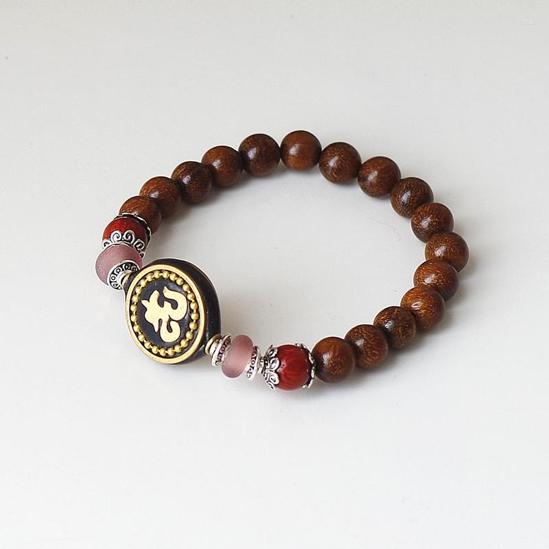 

Strand 8mm Wood Beads Charm Chakra Mala Women Men Bracelet Lucky Prayer Tibetan Buddhist Scripture OM