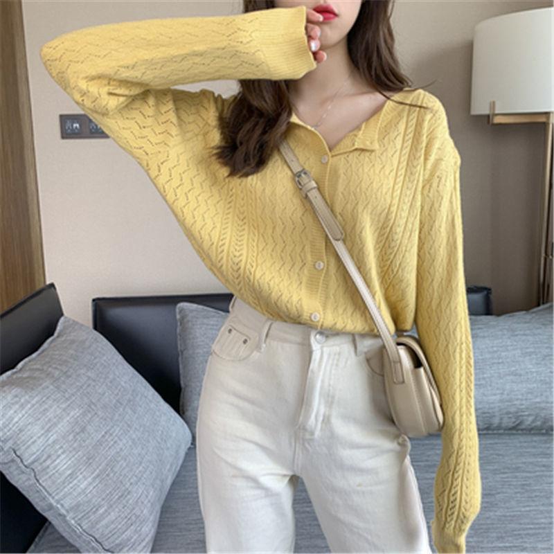 

Women's Knits & Tees Fashion Knitted Jacket Long Sleeve Girl Spring Summer Cropped Cardigan Loose Short Sweater Women Clothing Yellow, Black