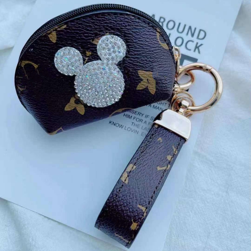 

Presbyopia Keychain Buckles Car Keys Holder Bag Key Ring Cute Brown Flower Rhinestone Mouse PU Leather Keyring Pendant Fashion Design Coin Pouches Gift Accessories