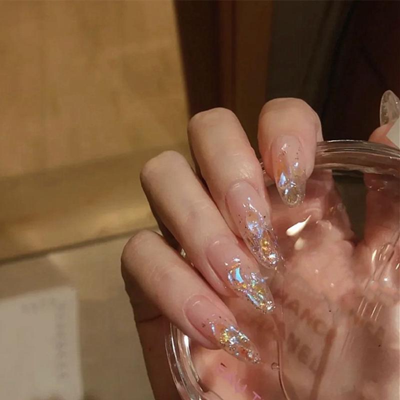 

False Nails 24Pcs/Box Sweet Almond Wearable Detachable Fake With Press Glue Full Cover On Tips Manicure ToolFalse