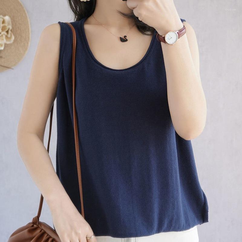 

Women' Tanks Sleeveless Vests Ice Silk O Neck Women' Summer Tank Top Casual Loose Temperament Wears Suspenders Inside Blue 2023