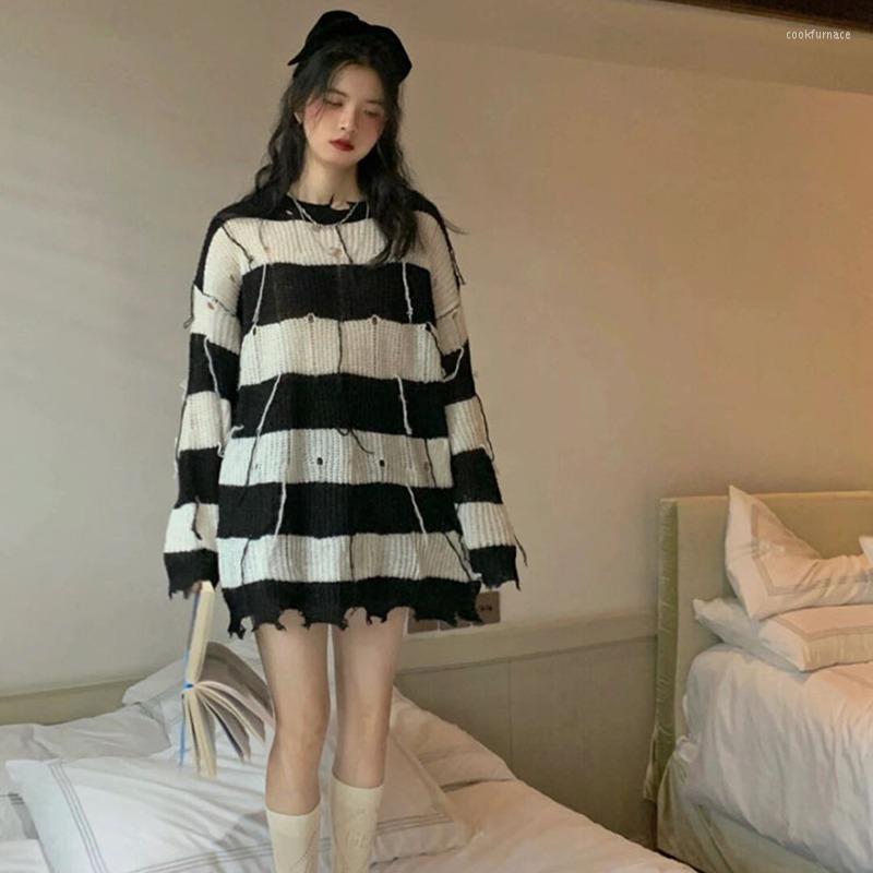 

Women's Sweaters Women's Striped Sweater Loose Pullover Furry Crewneck Oversized Long Dress, Black