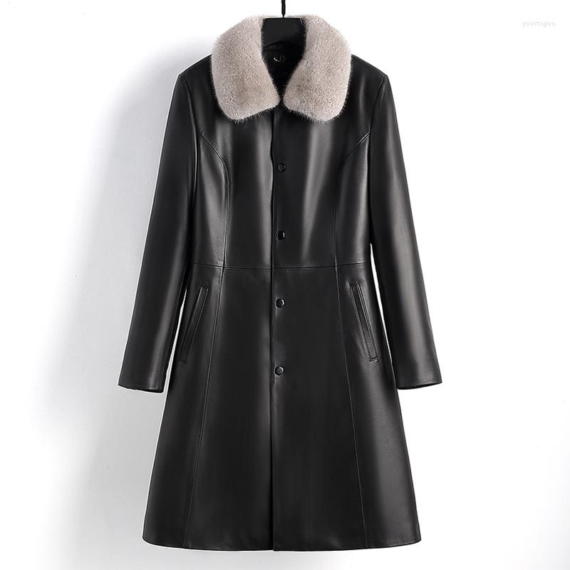 

Women's Leather 2023 Winter Women's Down Jacket Genuine Coat Female Long Warm Womens Clothes Real Sheepskin Coats Veste En Cuir Femme WP, Black