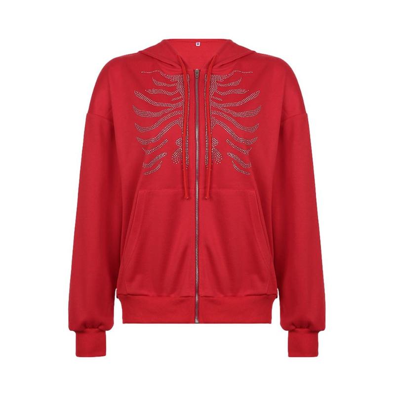 

Women's Hoodies & Sweatshirts Full-Zip Hoodie Y2k Skeleton Zip Up Women Skull Printed Oversized Long Sleeve Ja, Black