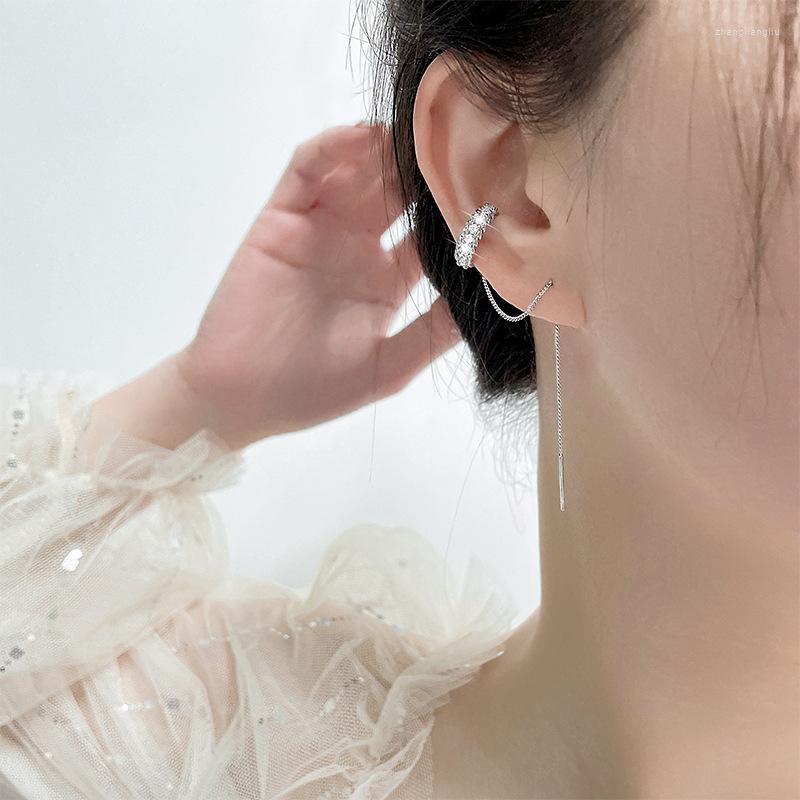 

Dangle Earrings Flash Zircon For Women Trend Long Wire Tassel Thread Chain Earbone Clip Fake Piercing Earring Vintage Jewelry Wholesale