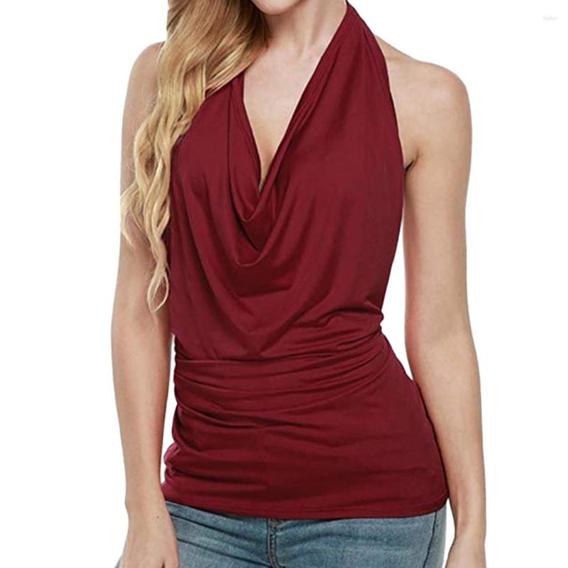 

Women's Tanks 2023 Ly Blouses Fashion Women Sexy Halter Drape Cowl Neck Tank Blouse Backless Sleeveless Vest Tops Blusas Femininas De Verao, Rose red