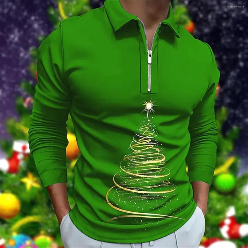

Men' Polos Men Polo Shirt Christmas Party Style Tops Cartoon Deer Print Long Sleeve With Zipper Casual 2023 Gown, Yyy-1