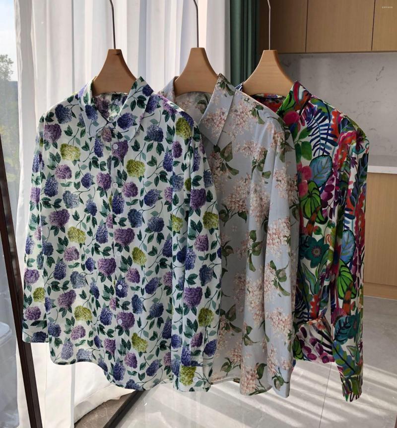 

Women' Blouses Spring Brand Designer Women' High Quality Flower Print Cotton Shirt C707, Model 3