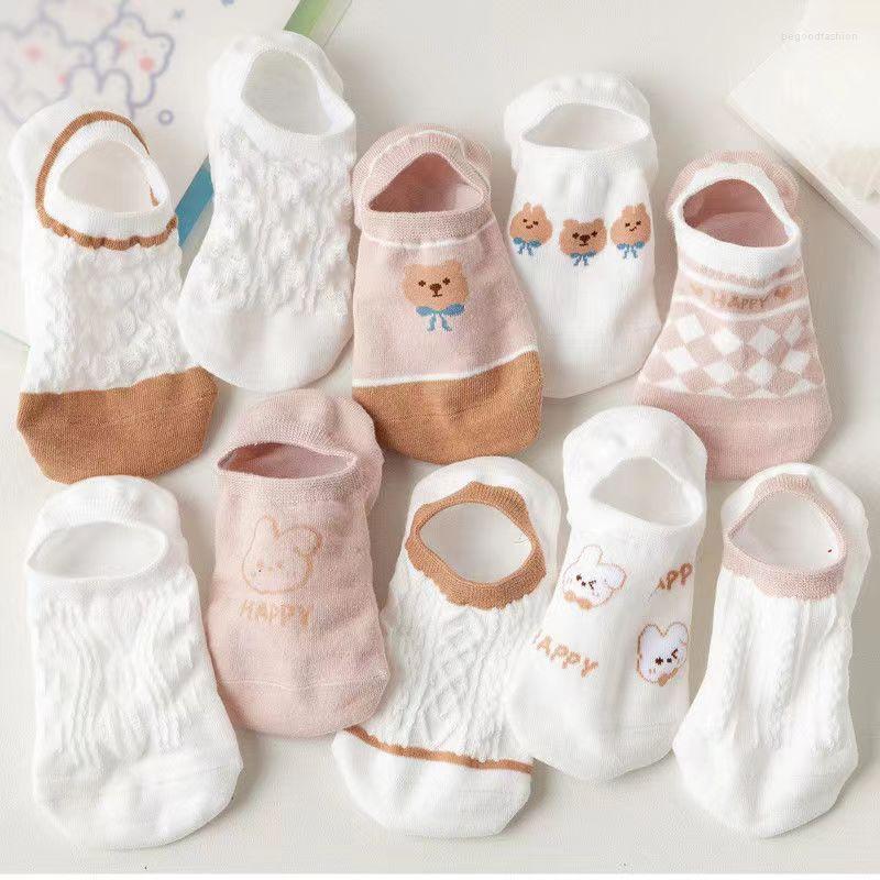 

Women Socks White Cotton Summer Thin Coffee Bear Girls' Sock High Quality Silicone Non Slip Invisible Female Boat, Socks 3 pairs
