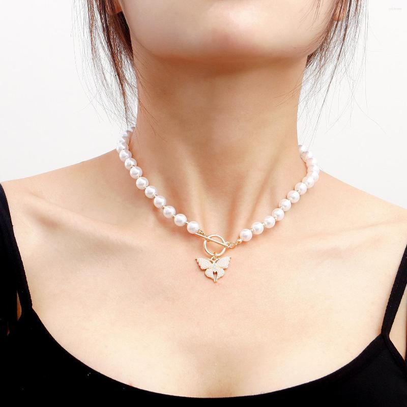 

Pendant Necklaces Gold Color Simulated Pearl Beads Butterfly Necklace Choker Party Jewelry