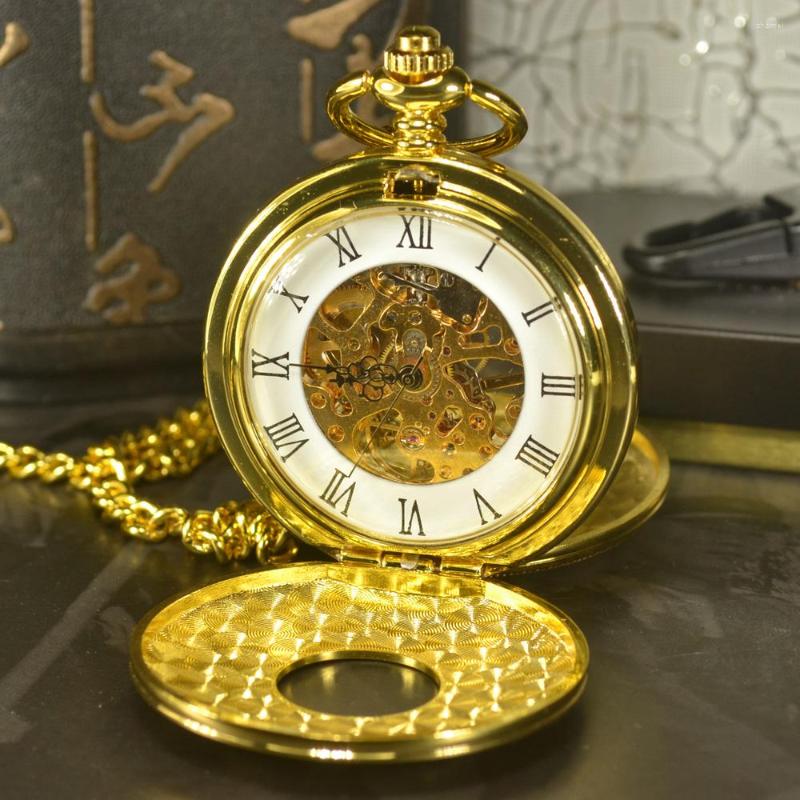 

Pocket Watches TIEDAN Double Face SteampunkMen Antique Necklace Chain Gold & Fob Watch Skeleton Mechanical, Picture shown