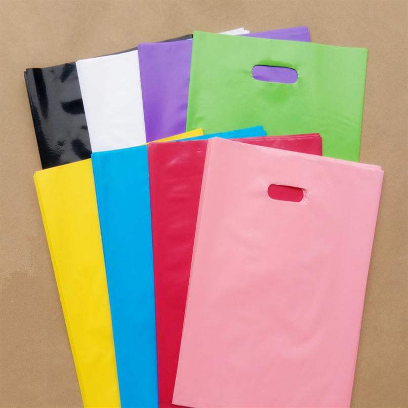 

100pcs 20 26cm Small Pure Plain Color Plastic Bags Thick Shopping Jewelry Packaging Plastic Wedding Gift Bags 7 colors for choose267o, White