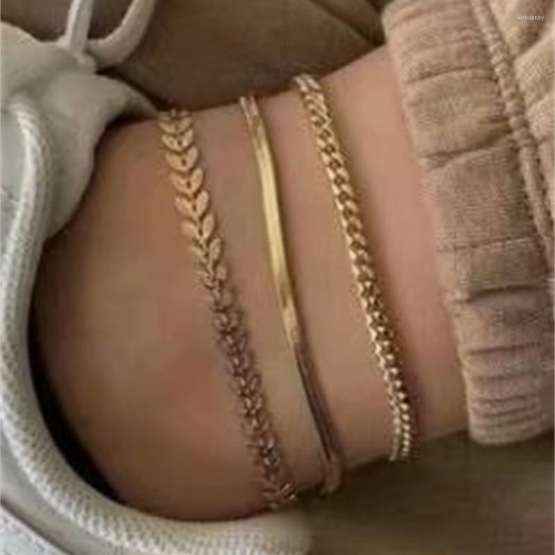 

Anklets Boho Vintage Geometry Gold Color Olive Leaf Chain Set For Women Fashion Multilevel Snake Chains Anklet Jewelry Gift