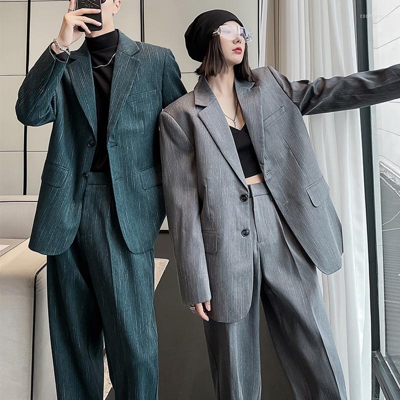 

Men' Suits Bright Silver Wire Design Men Suit Sets Blazer Pants Nightclub Loose Blazers Streetwear, Green