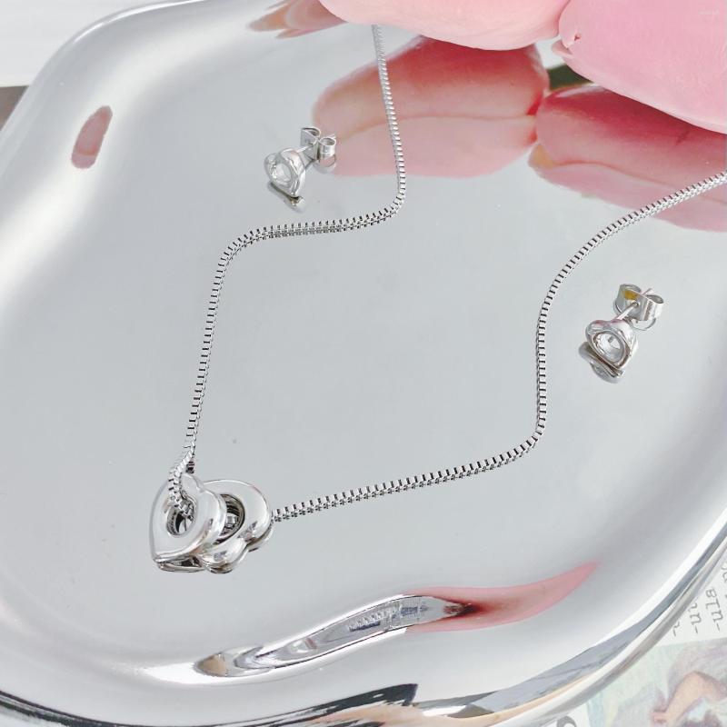 

Necklace Earrings Set Women's Heart Love Pendant Statement Choker Necklaces Fashion Jewelry Stainless Steel, Picture shown