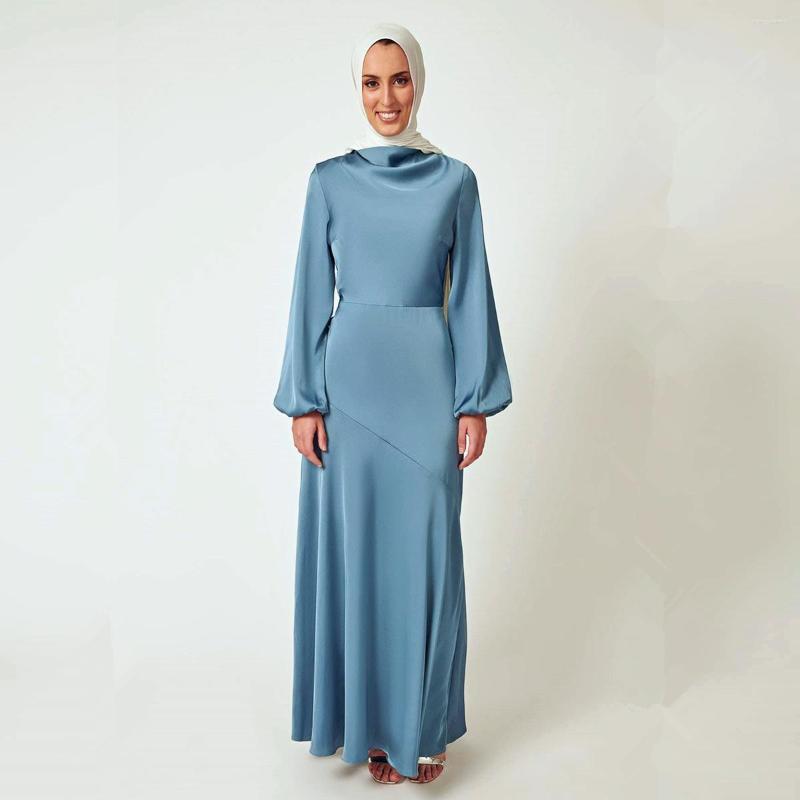 

Ethnic Clothing Ramadan Eid Djellaba Muslim Dress Dubai Shiny Soft Silky Satin Abaya Turkey Islamic