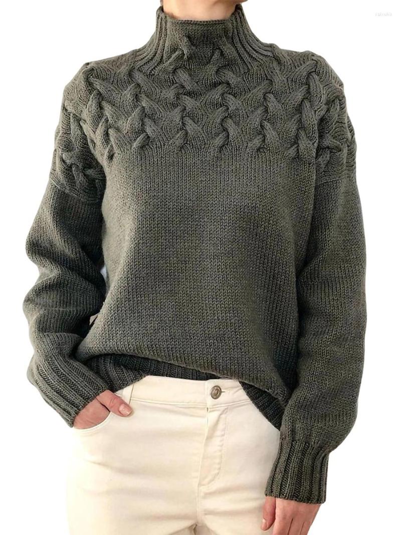 

Women' Sweaters Women Y2k Sweater Fall Winter Cable Knit Turtleneck Solid Braiding High Neck Harajuku Oversized, Green