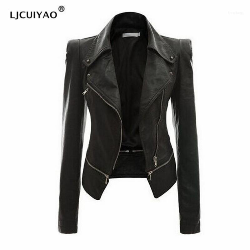 

Women' Jackets Women Autumn Jacket PU Faux Leather Turn-down Collar Feminina Womens Bomber Streetwear Plus Size Denim Coats1, S987 black