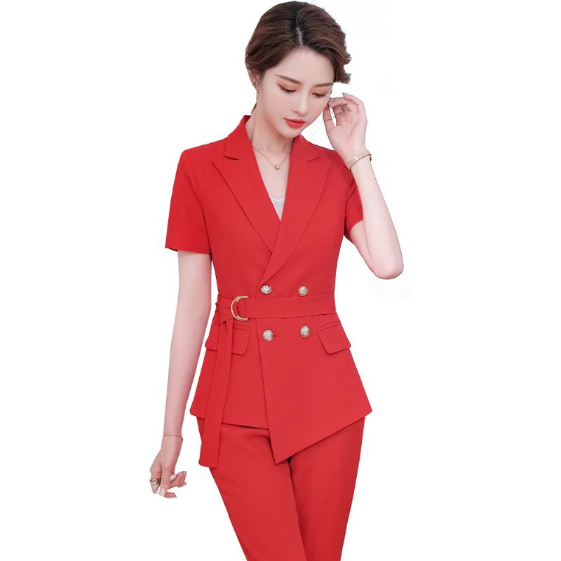 

Women' Two Piece Pants Red Black Double Breasted Women Blazer And Pant Suit With Sashes Ladies Business Formal Pieces Set For Spring Summer, Black pant suit