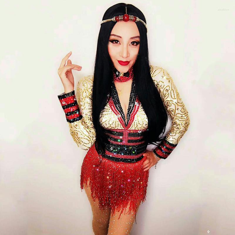 

Stage Wear Sexy Rhinestones Tassel Short Dress Birthday Celebrate Evening Nightclub Party Prom Costume Rave Outfit XS5515